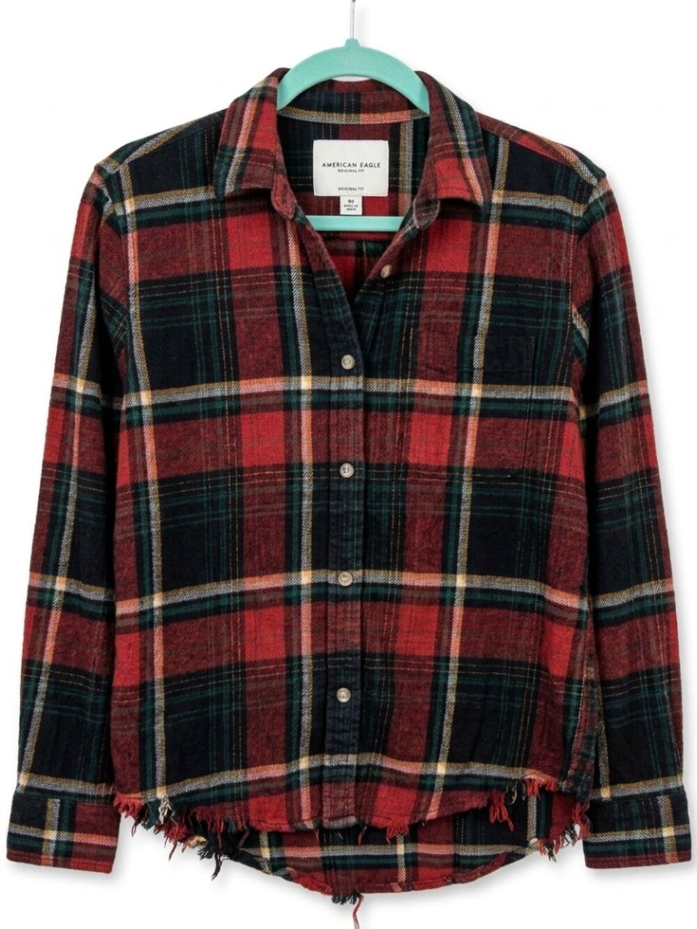 American Eagle Outfitters Red and Black Plaid Button-Down Shirt